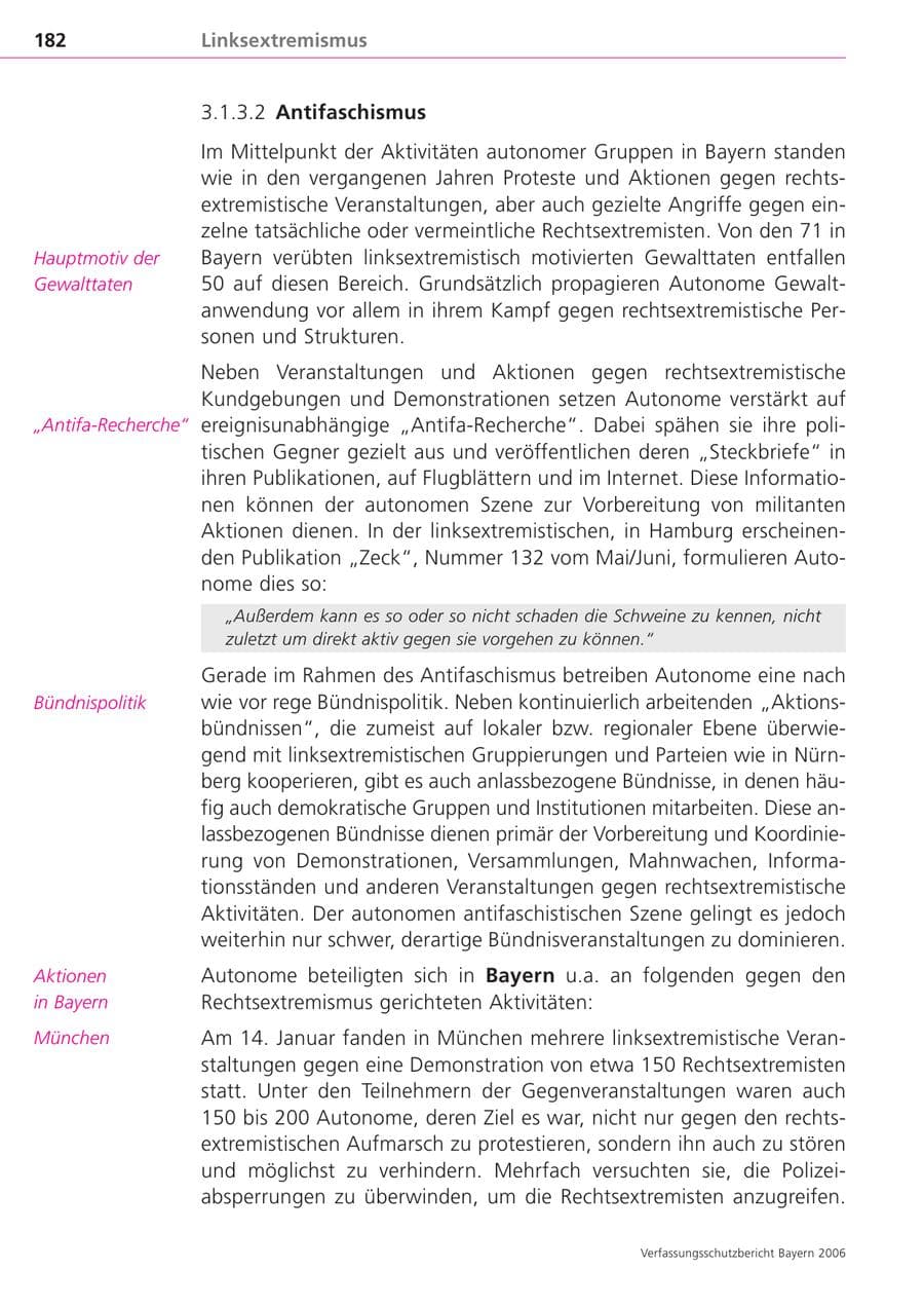Seite 182 des Verfassungsschutzbericht 2006 Bayern