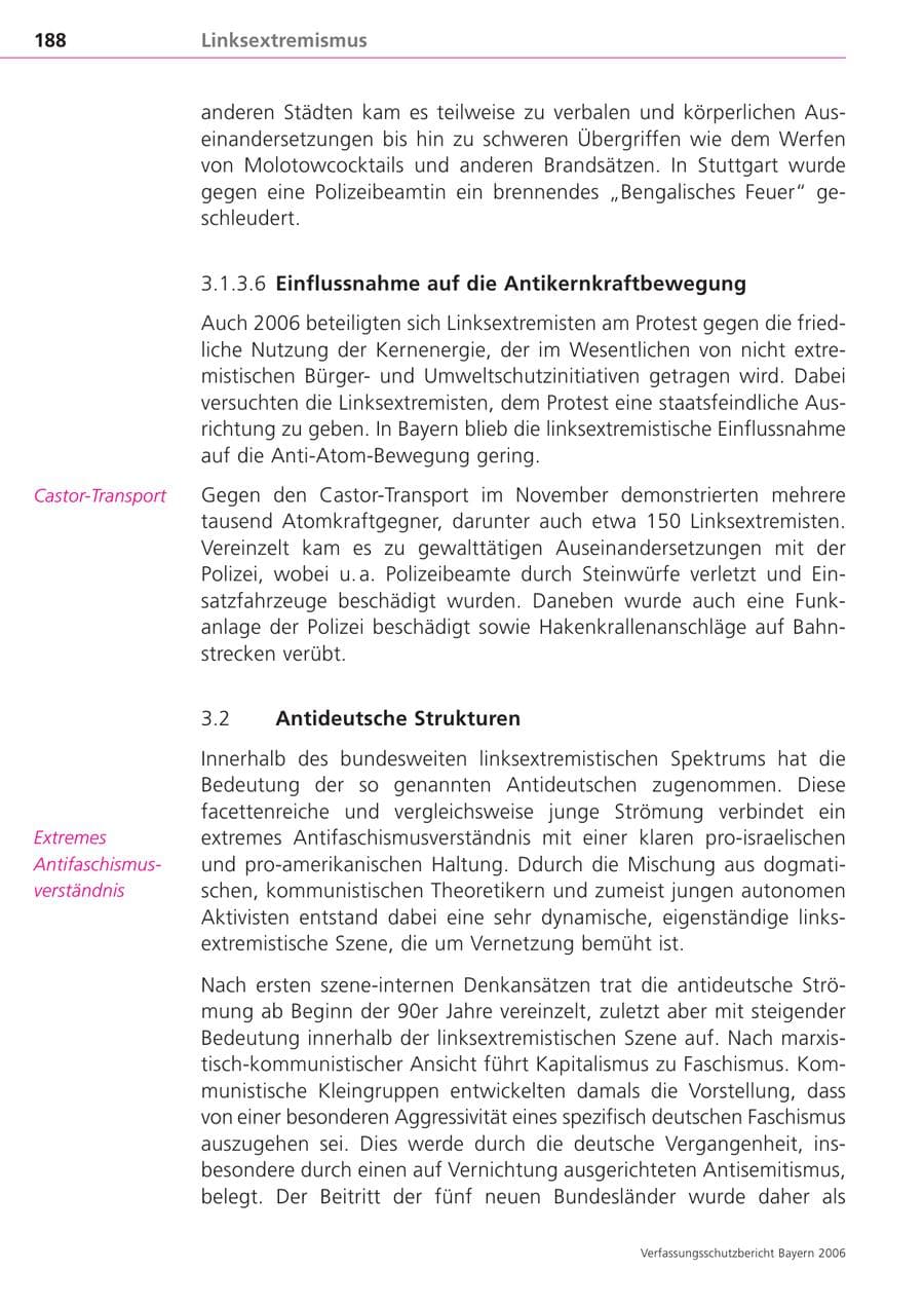 Seite 188 des Verfassungsschutzbericht 2006 Bayern