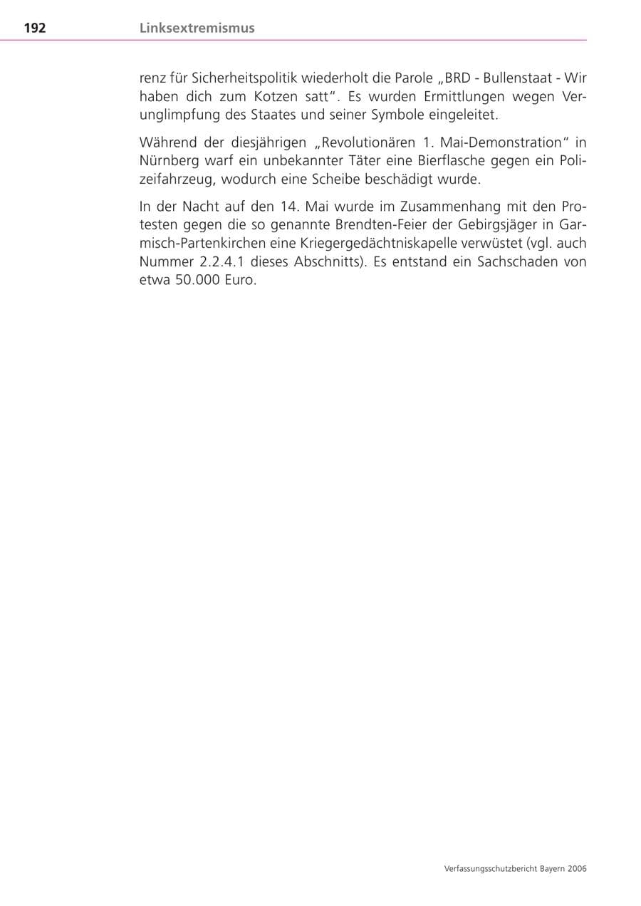 Seite 192 des Verfassungsschutzbericht 2006 Bayern