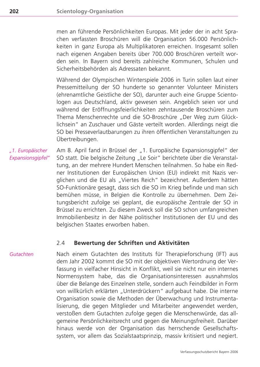 Seite 202 des Verfassungsschutzbericht 2006 Bayern