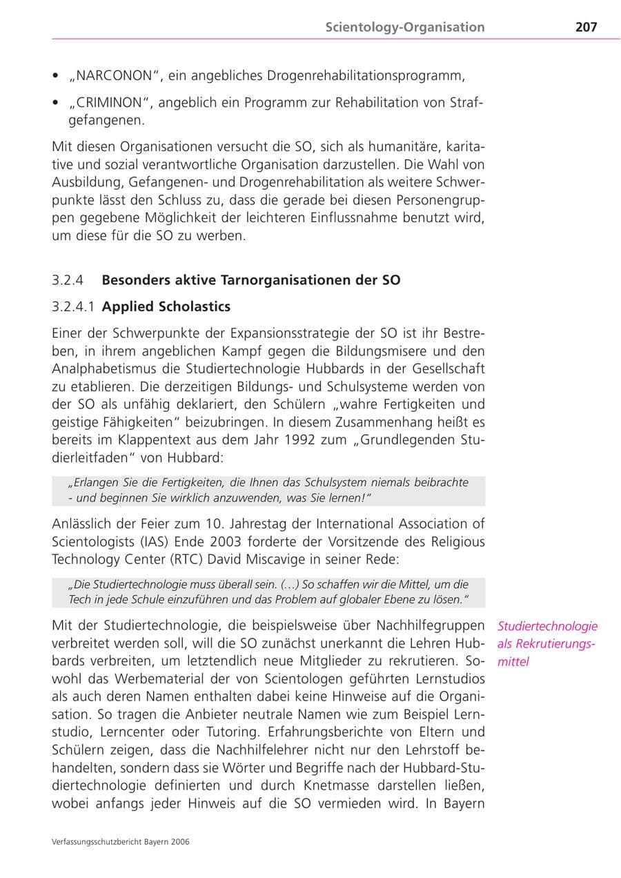 Seite 207 des Verfassungsschutzbericht 2006 Bayern