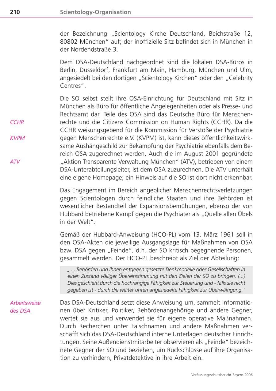 Seite 210 des Verfassungsschutzbericht 2006 Bayern