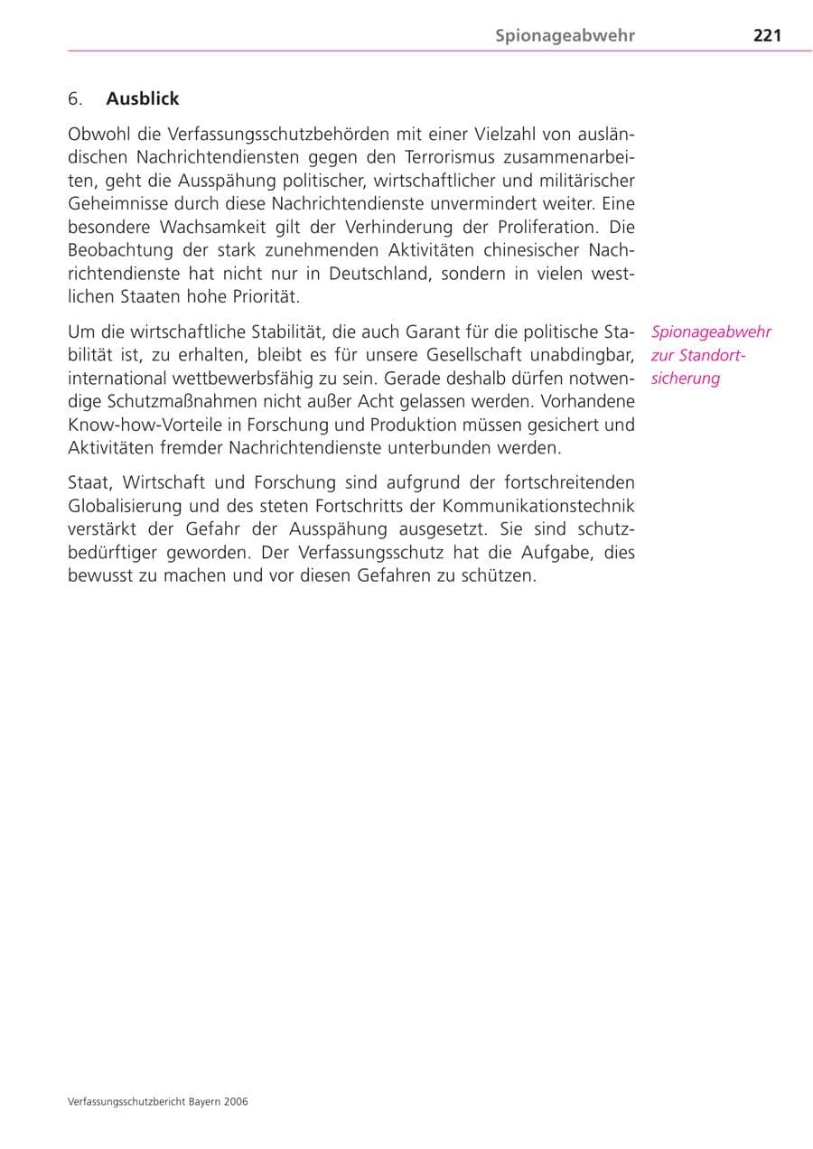Seite 221 des Verfassungsschutzbericht 2006 Bayern