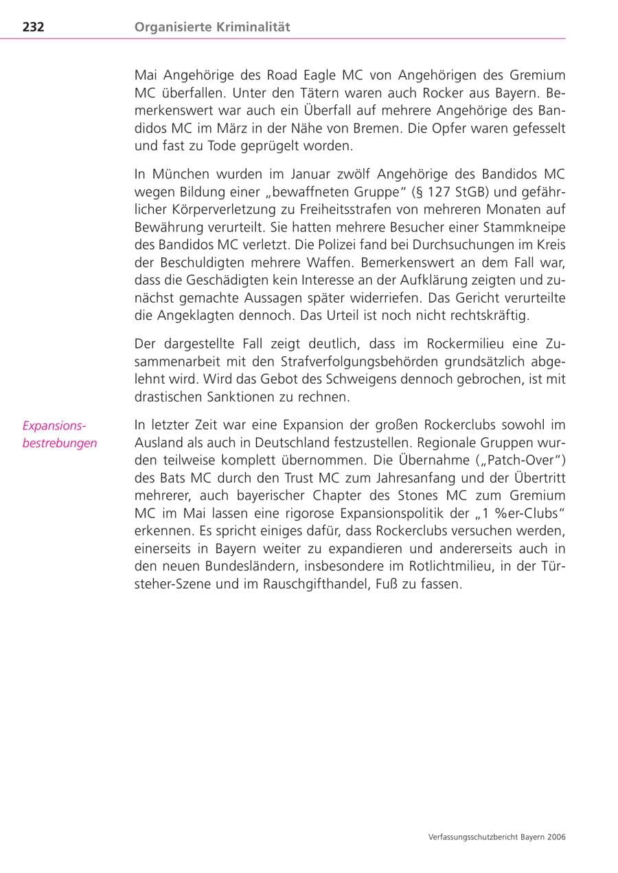 Seite 232 des Verfassungsschutzbericht 2006 Bayern