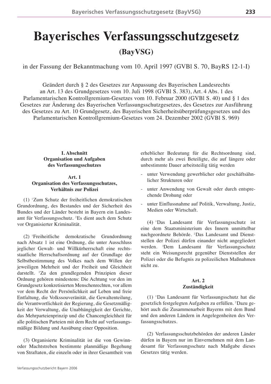 Seite 233 des Verfassungsschutzbericht 2006 Bayern