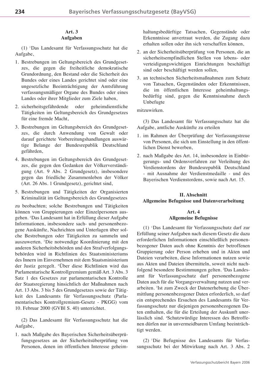 Seite 234 des Verfassungsschutzbericht 2006 Bayern