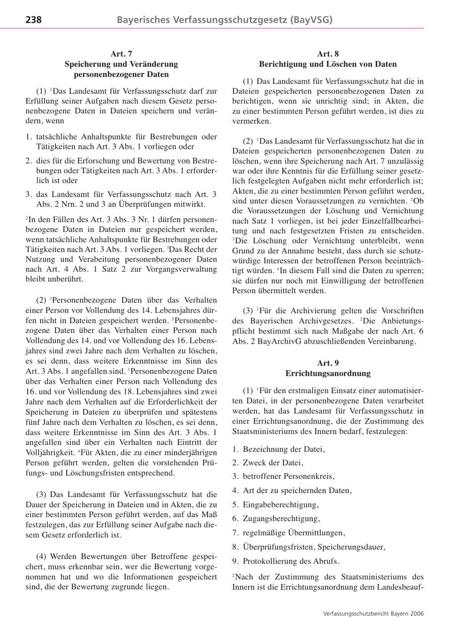 Seite 238 des Verfassungsschutzbericht 2006 Bayern