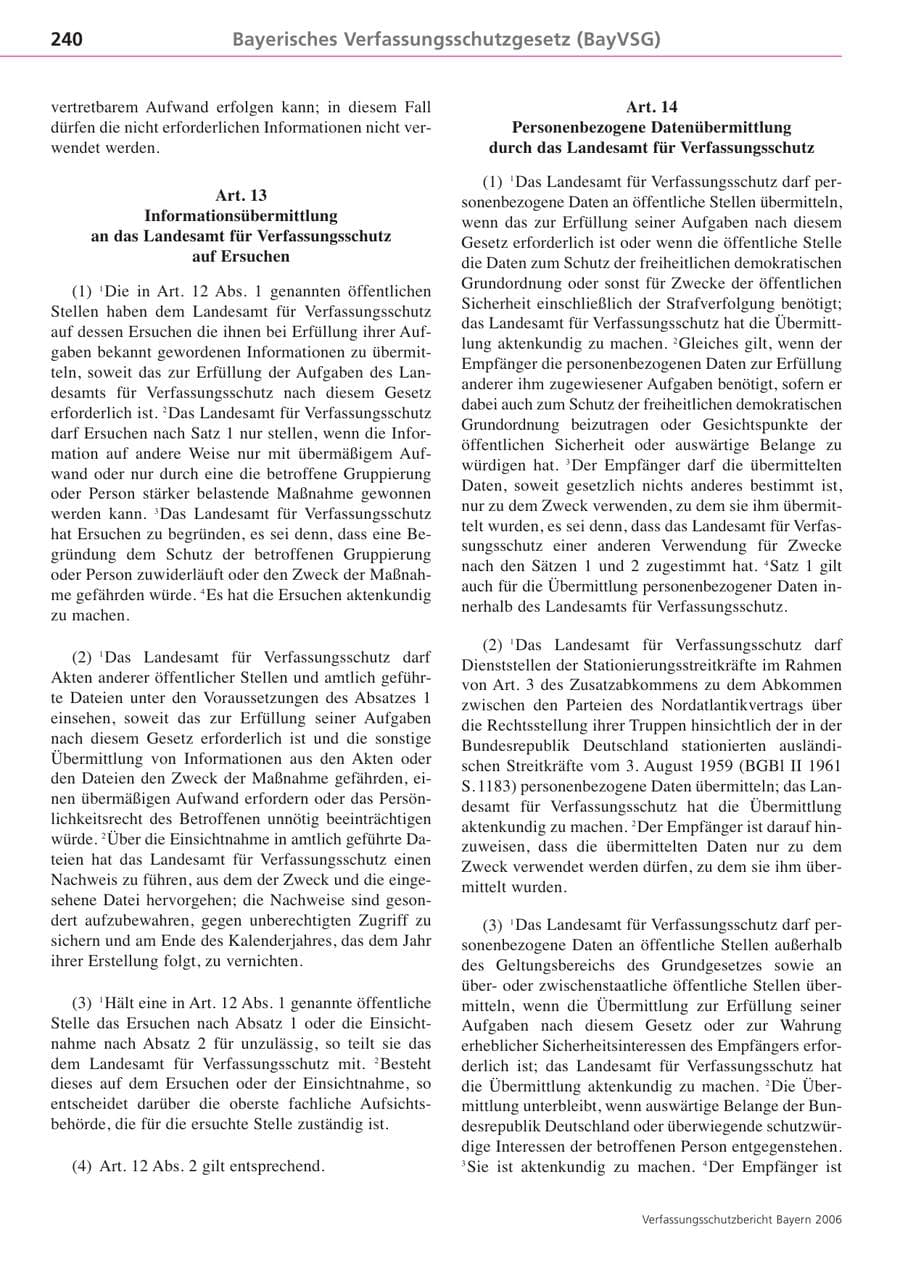 Seite 240 des Verfassungsschutzbericht 2006 Bayern