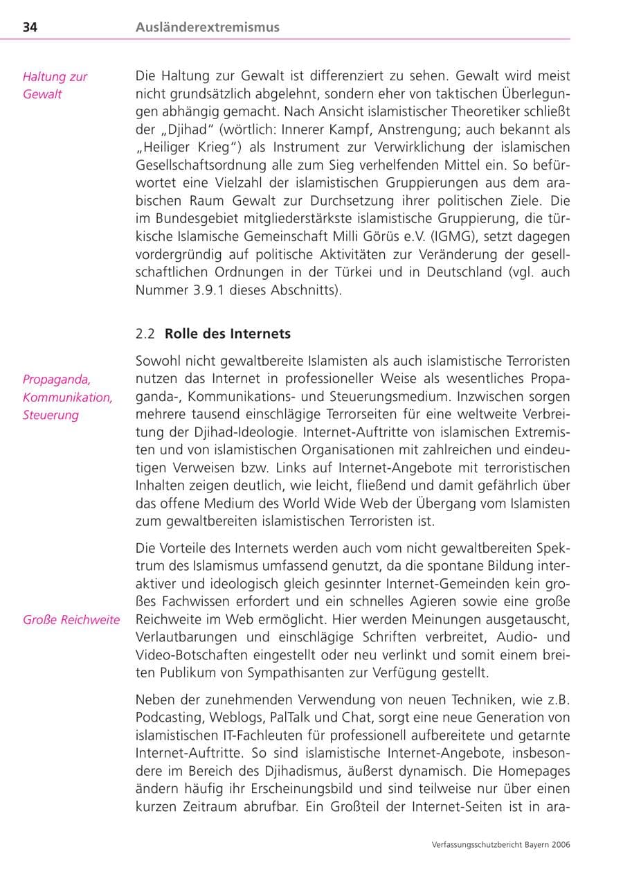 Seite 34 des Verfassungsschutzbericht 2006 Bayern