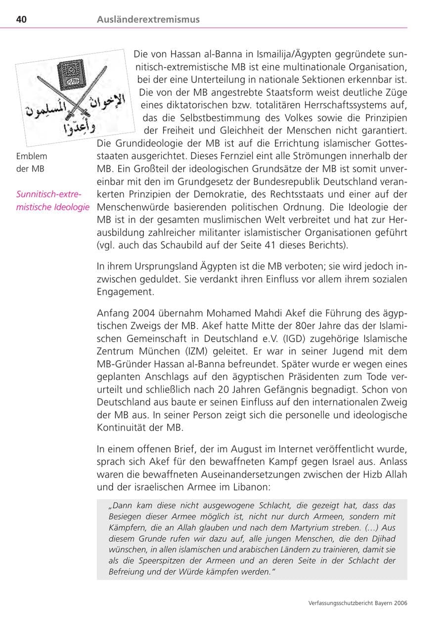 Seite 40 des Verfassungsschutzbericht 2006 Bayern