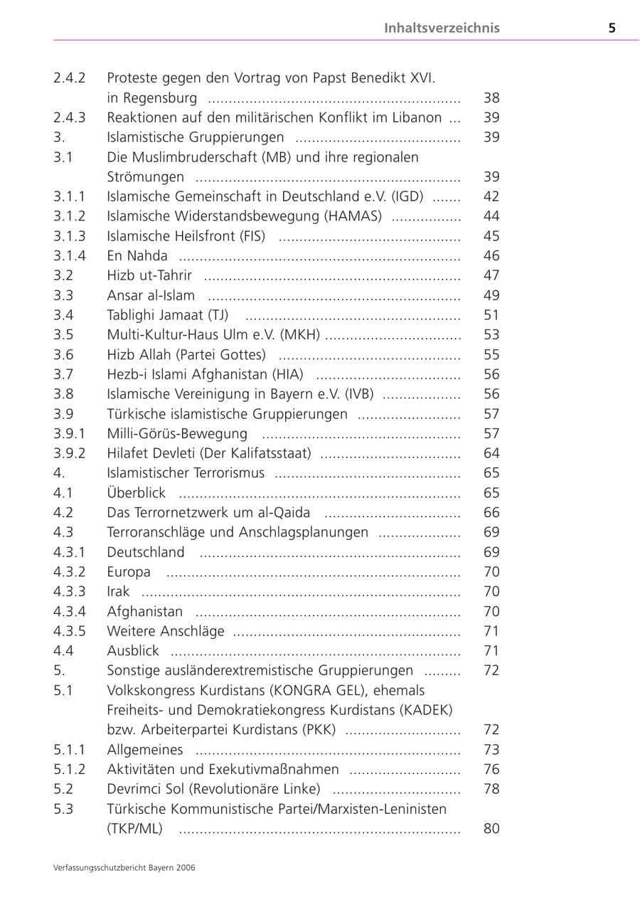 Seite 5 des Verfassungsschutzbericht 2006 Bayern