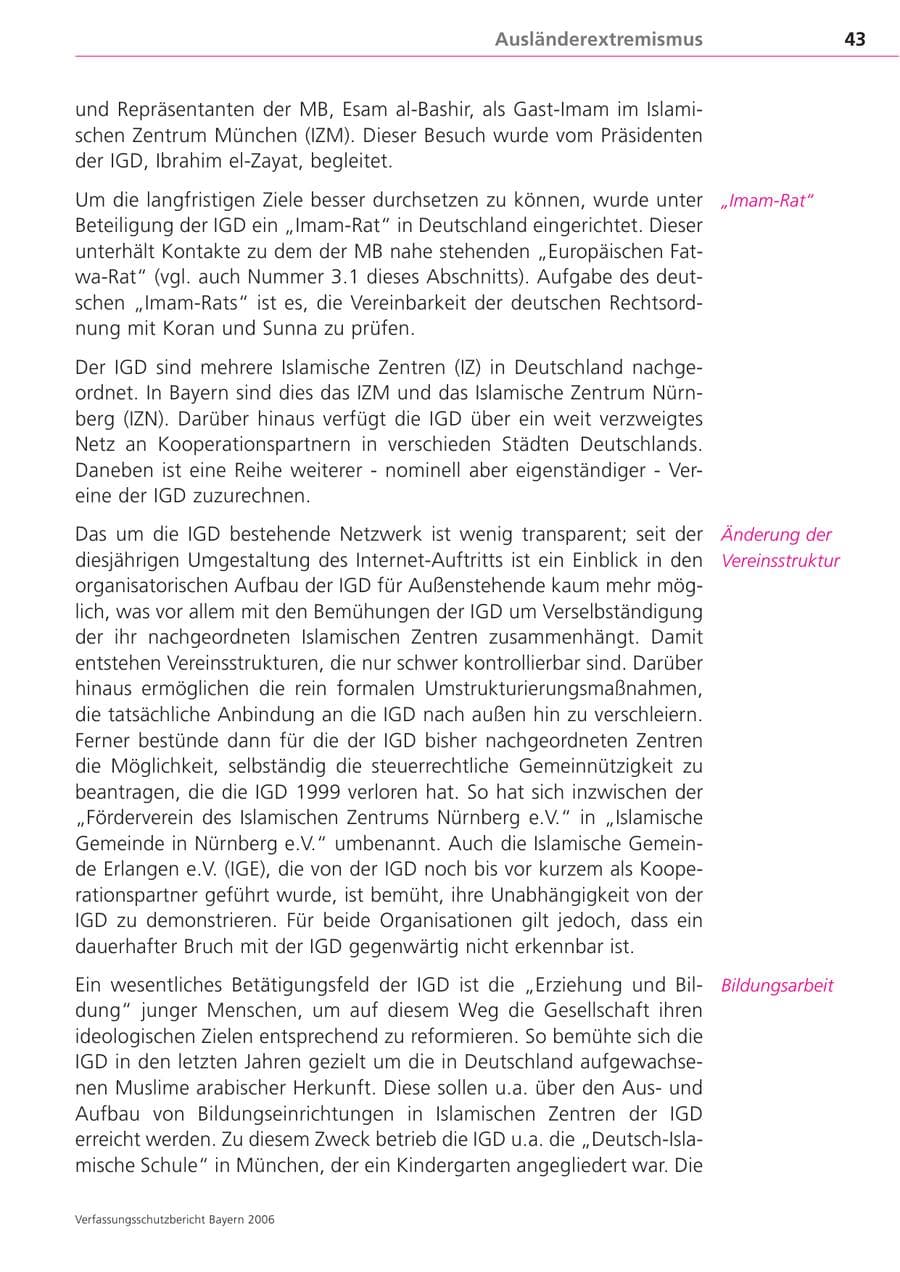 Seite 43 des Verfassungsschutzbericht 2006 Bayern