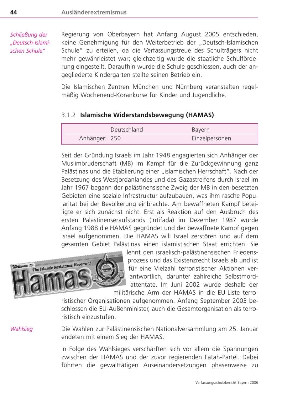 Seite 44 des Verfassungsschutzbericht 2006 Bayern