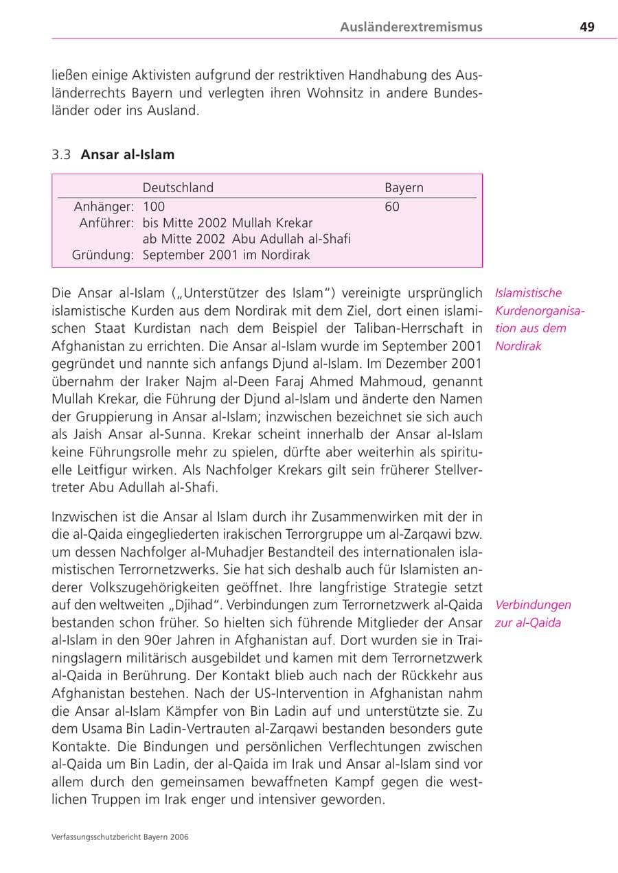 Seite 49 des Verfassungsschutzbericht 2006 Bayern