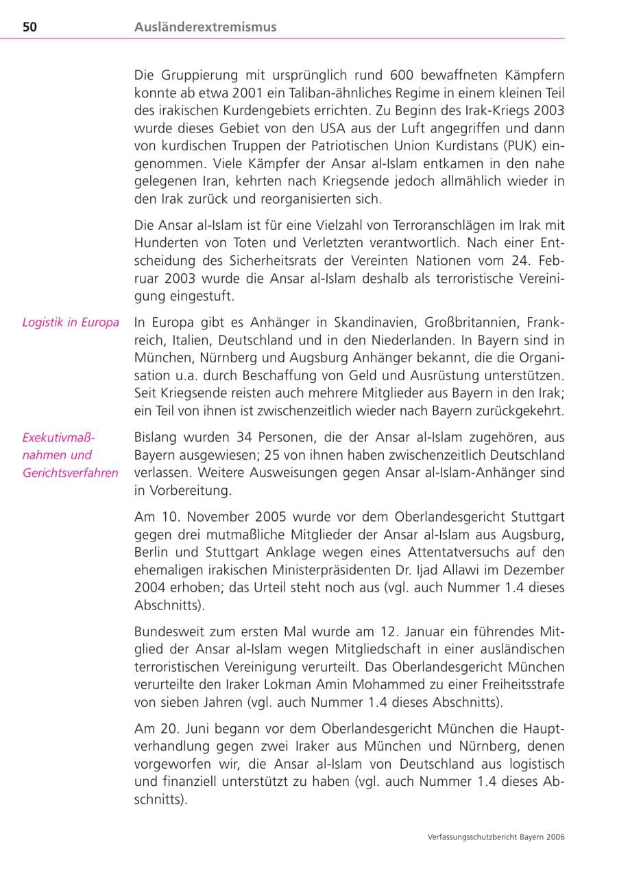 Seite 50 des Verfassungsschutzbericht 2006 Bayern