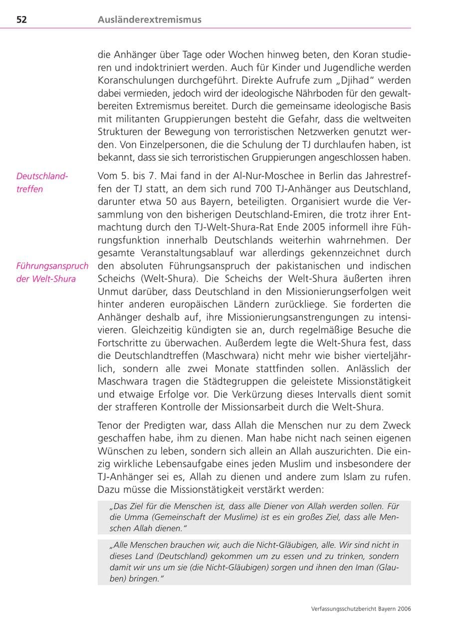 Seite 52 des Verfassungsschutzbericht 2006 Bayern