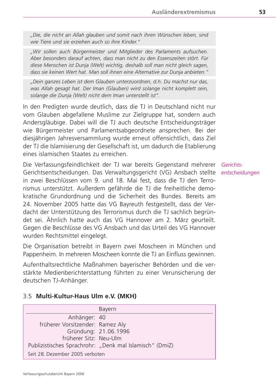 Seite 53 des Verfassungsschutzbericht 2006 Bayern