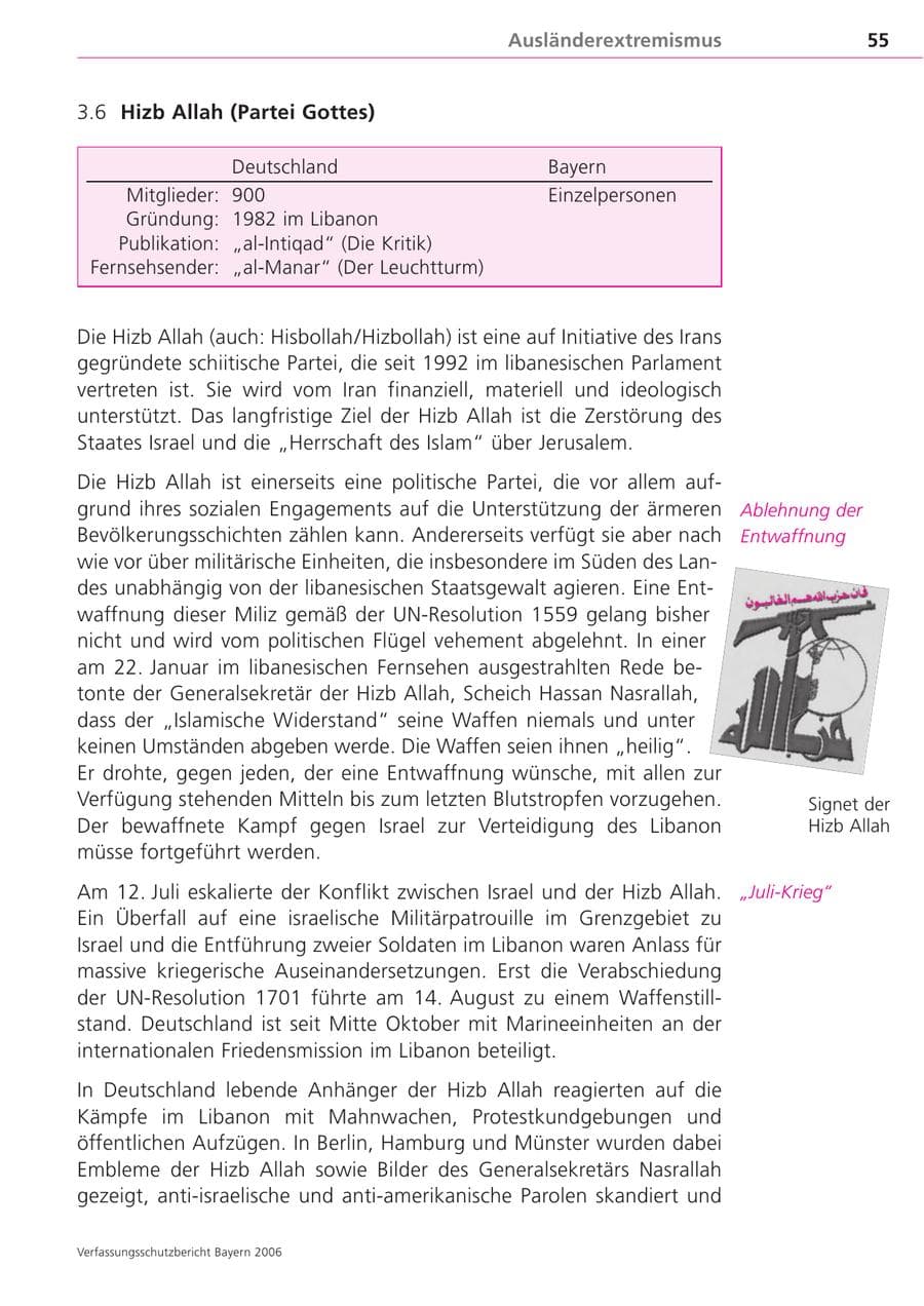Seite 55 des Verfassungsschutzbericht 2006 Bayern