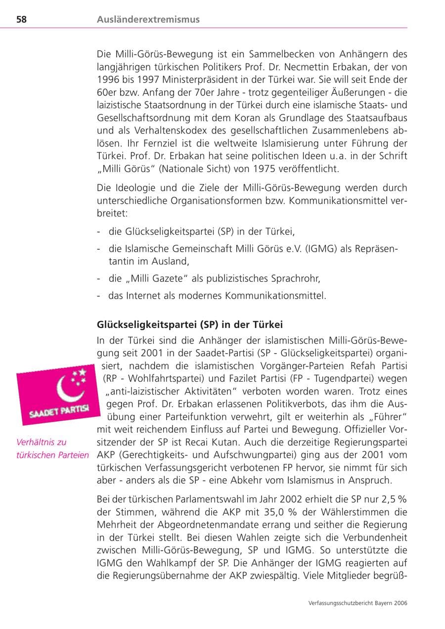 Seite 58 des Verfassungsschutzbericht 2006 Bayern