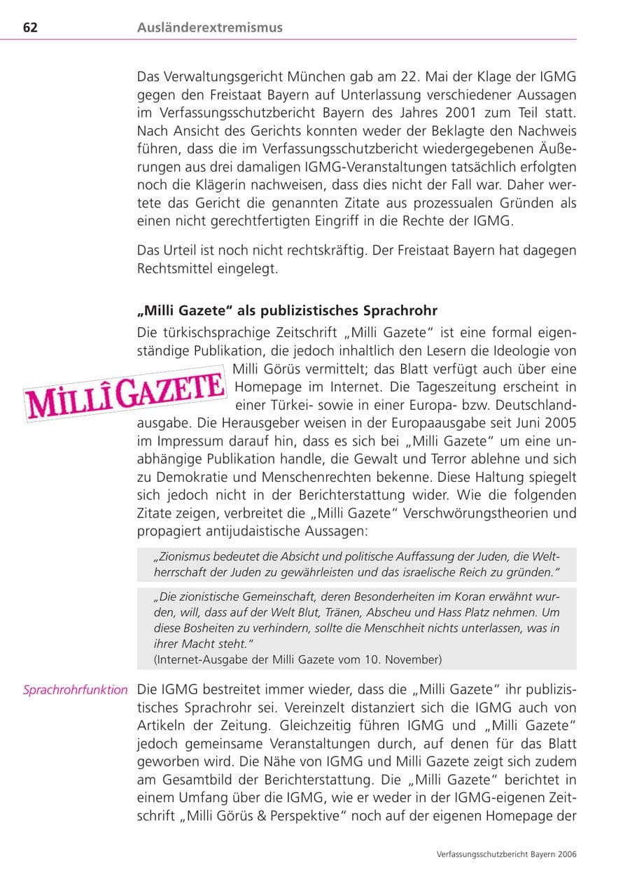 Seite 62 des Verfassungsschutzbericht 2006 Bayern