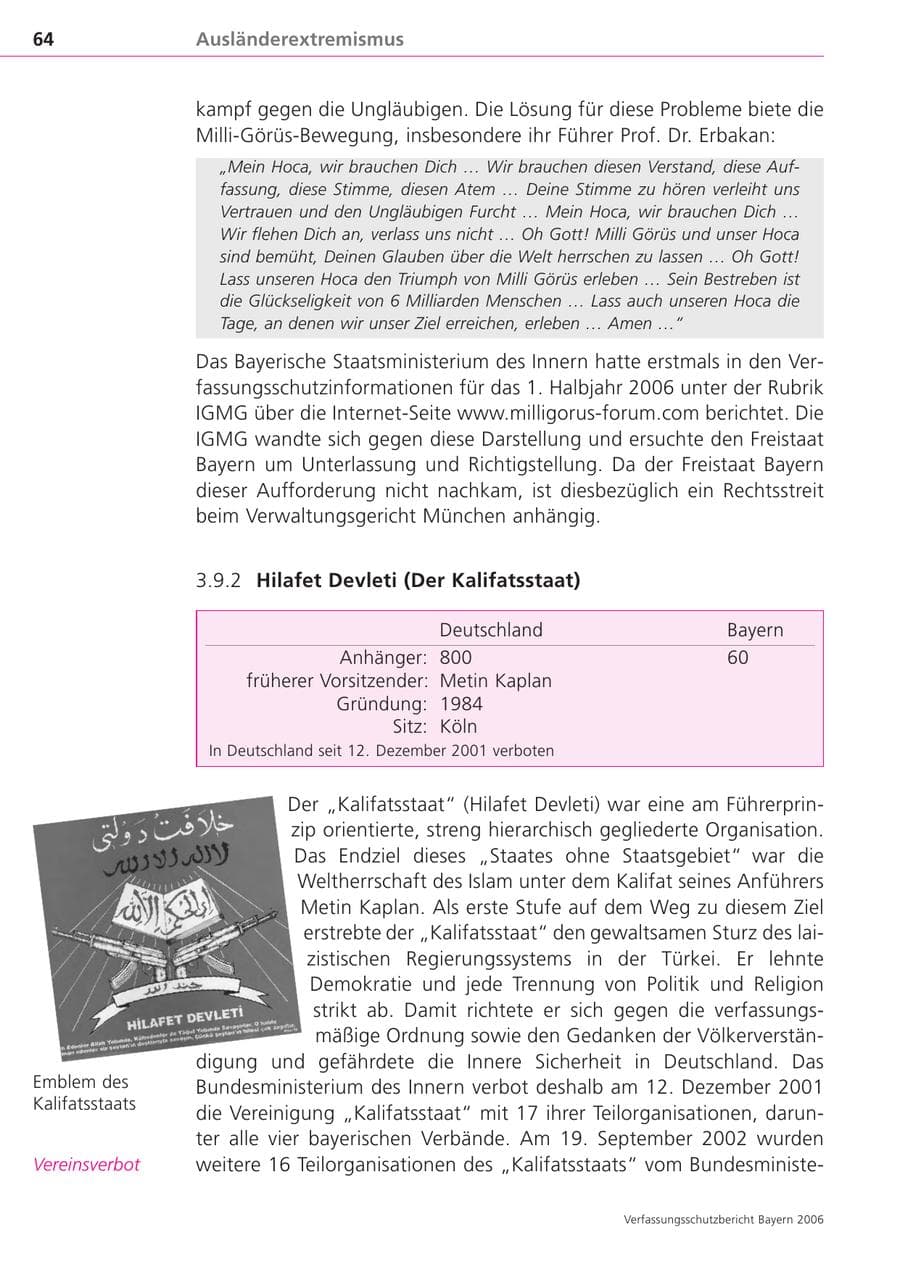 Seite 64 des Verfassungsschutzbericht 2006 Bayern