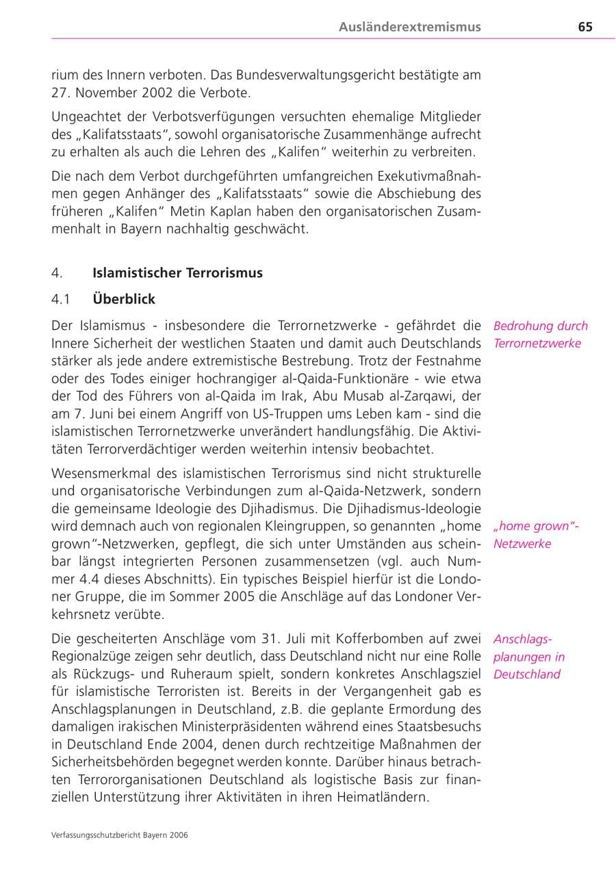 Seite 65 des Verfassungsschutzbericht 2006 Bayern