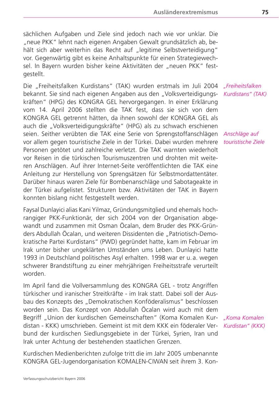 Seite 75 des Verfassungsschutzbericht 2006 Bayern