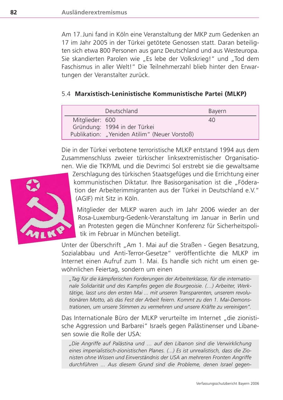 Seite 82 des Verfassungsschutzbericht 2006 Bayern