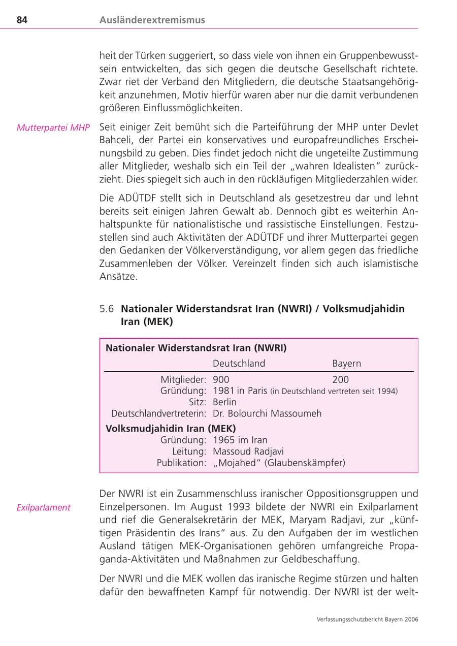 Seite 84 des Verfassungsschutzbericht 2006 Bayern