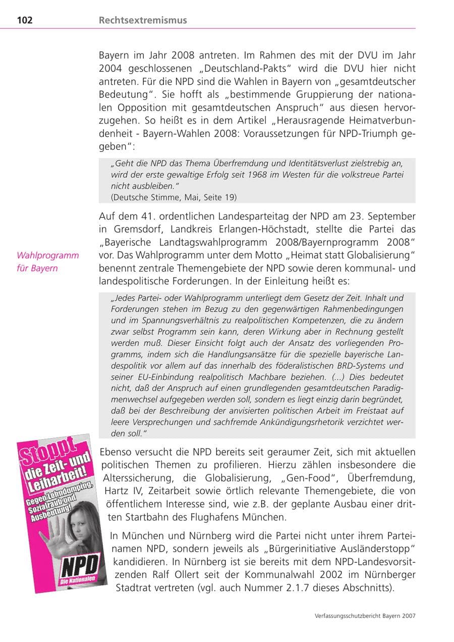 Seite 102 des Verfassungsschutzbericht 2007 Bayern