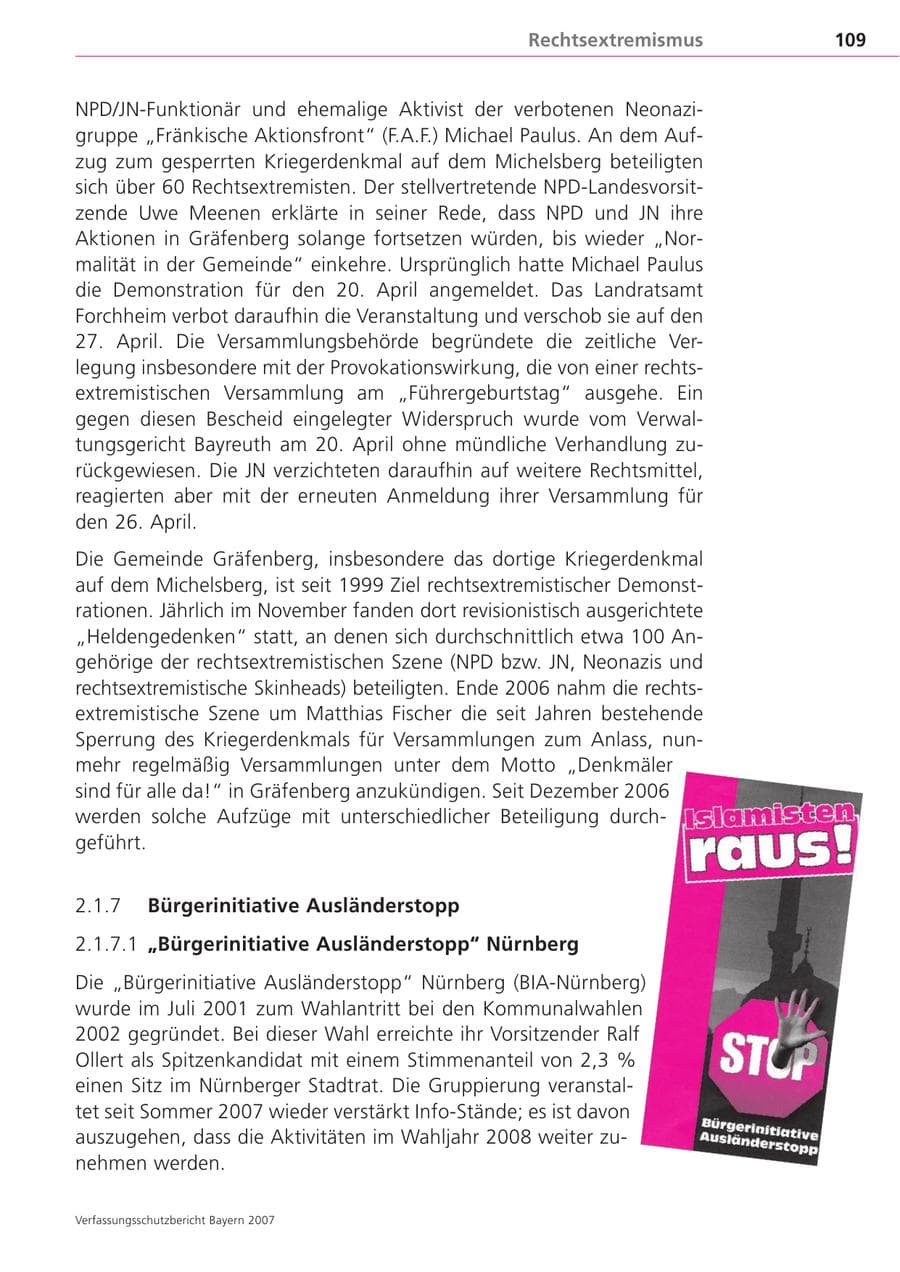 Seite 109 des Verfassungsschutzbericht 2007 Bayern