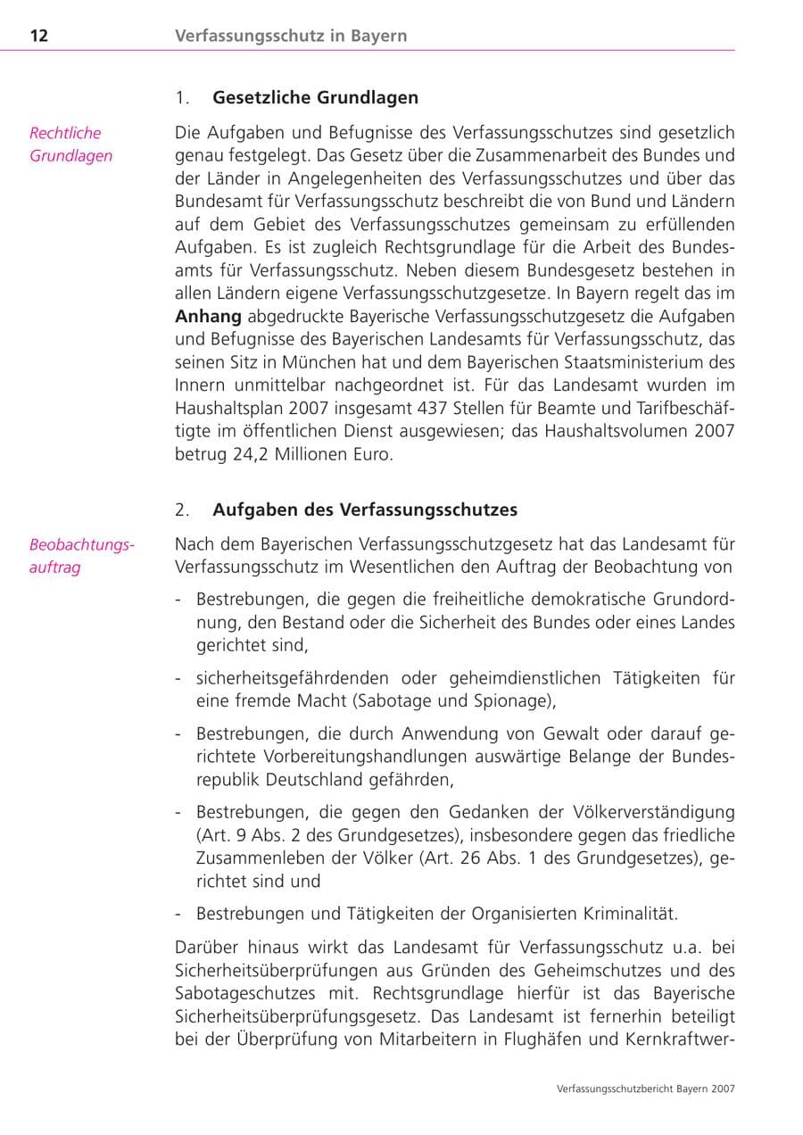 Seite 12 des Verfassungsschutzbericht 2007 Bayern
