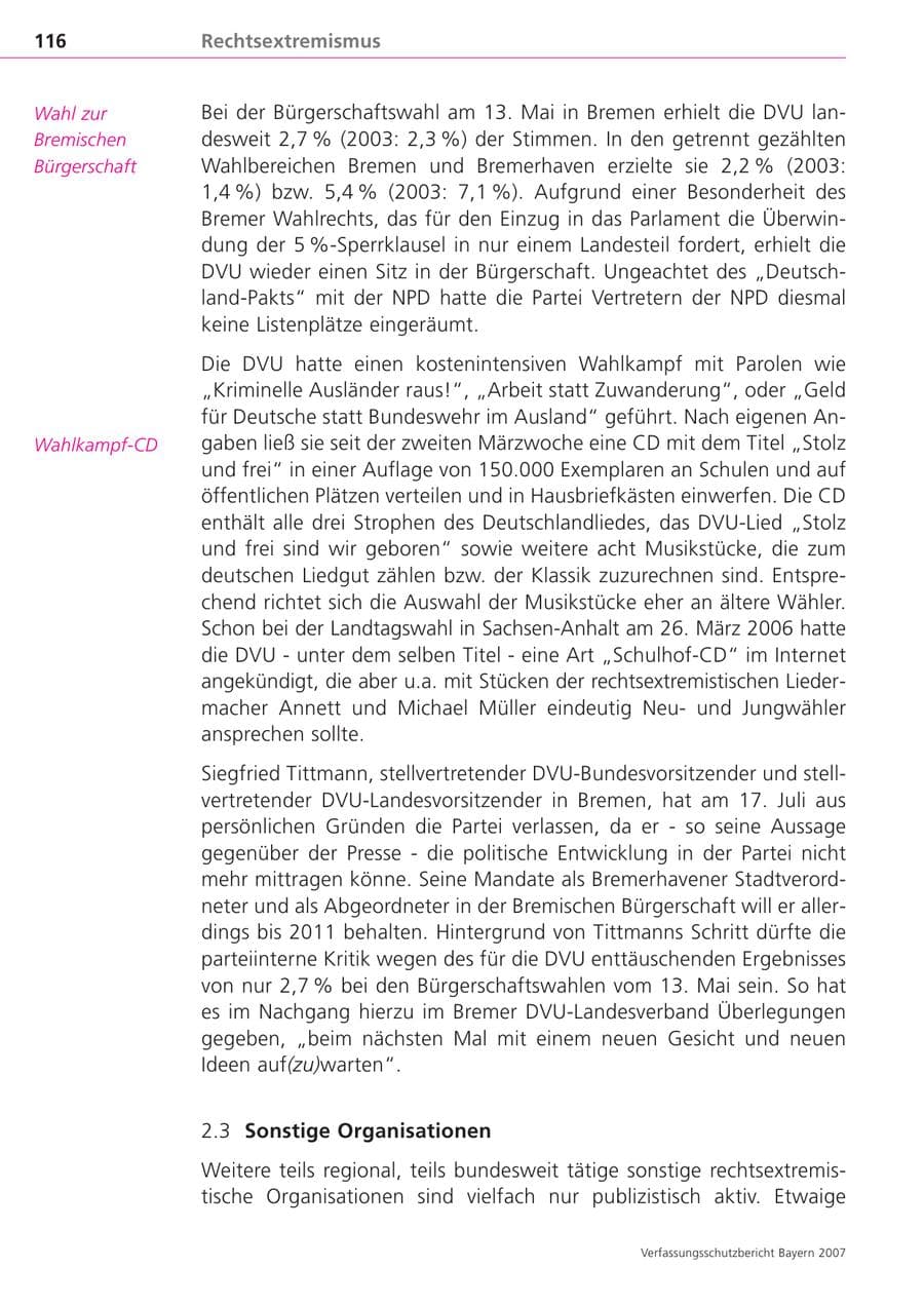 Seite 116 des Verfassungsschutzbericht 2007 Bayern