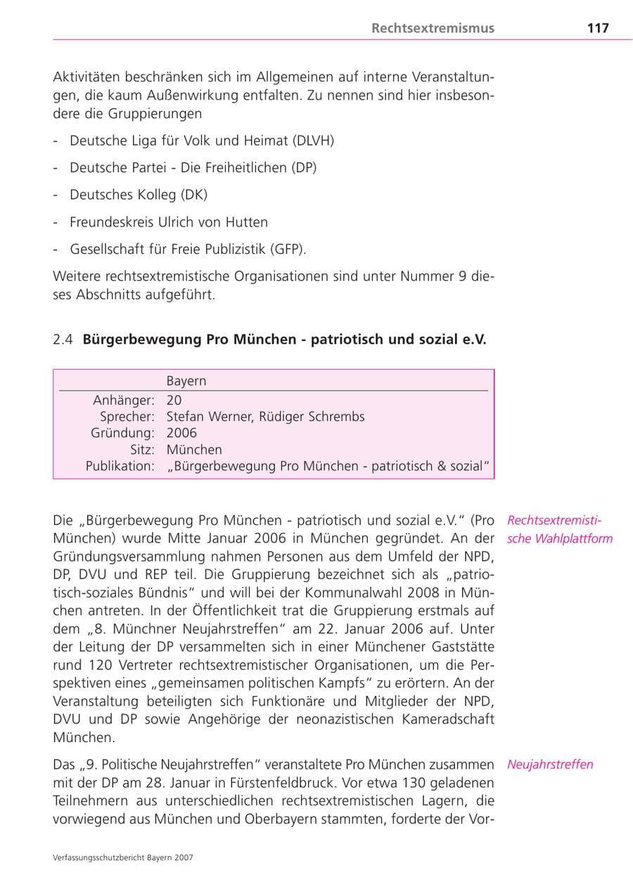 Seite 117 des Verfassungsschutzbericht 2007 Bayern