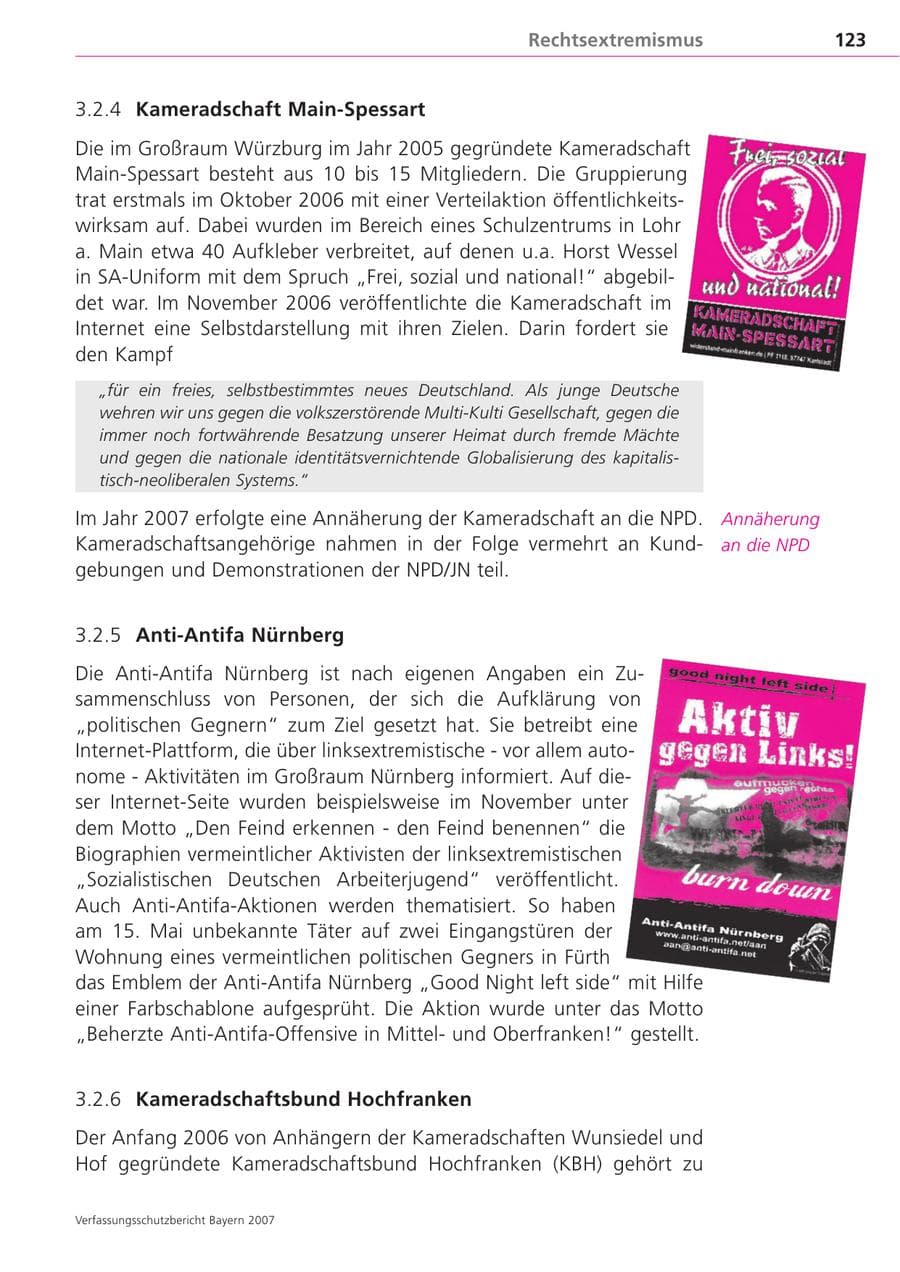 Seite 123 des Verfassungsschutzbericht 2007 Bayern