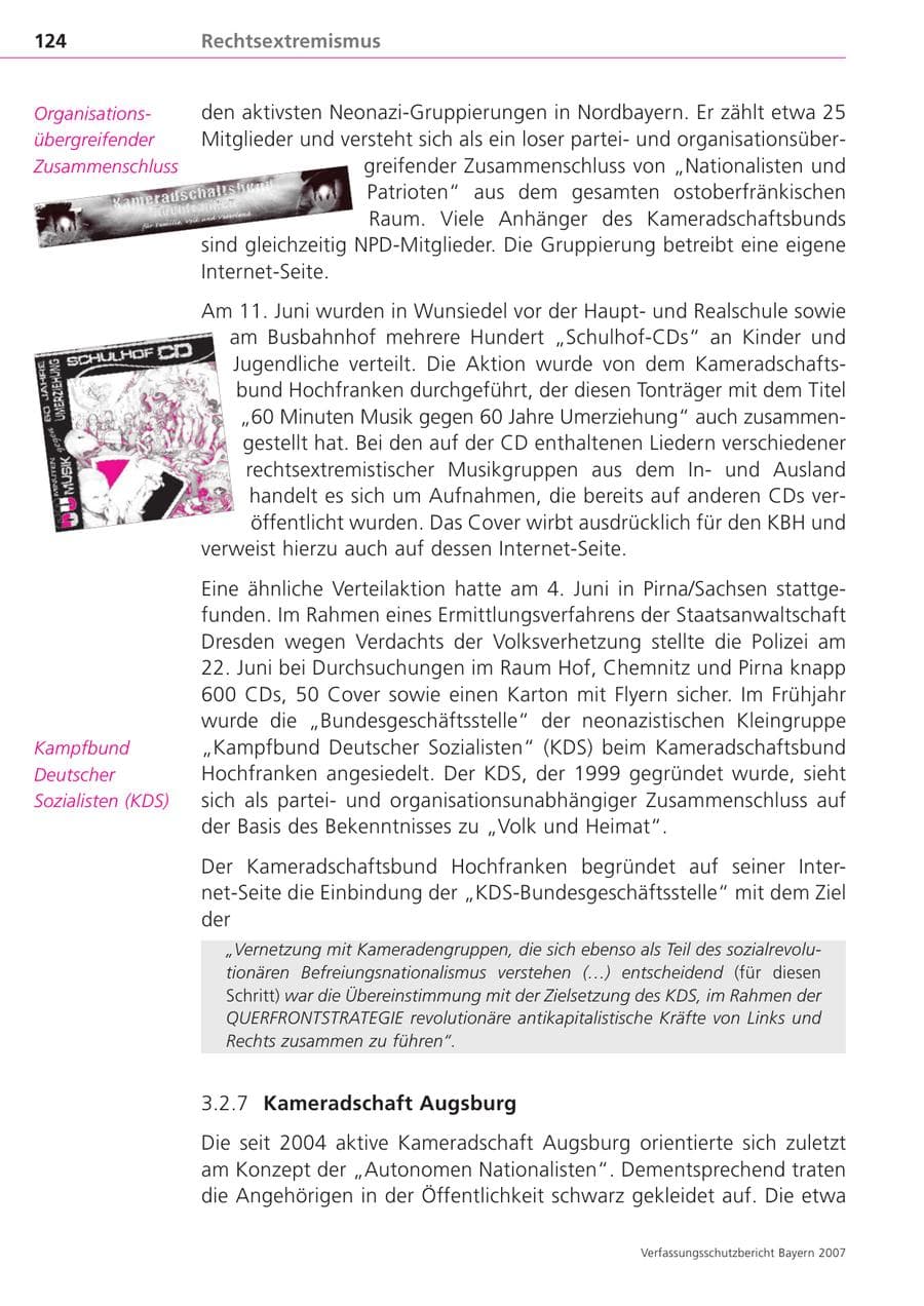 Seite 124 des Verfassungsschutzbericht 2007 Bayern
