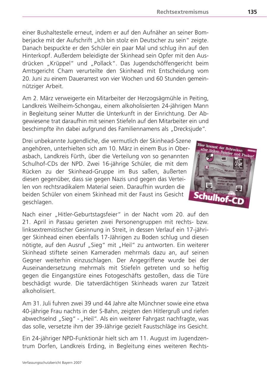 Seite 135 des Verfassungsschutzbericht 2007 Bayern