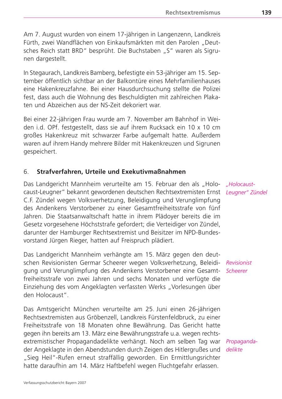 Seite 139 des Verfassungsschutzbericht 2007 Bayern