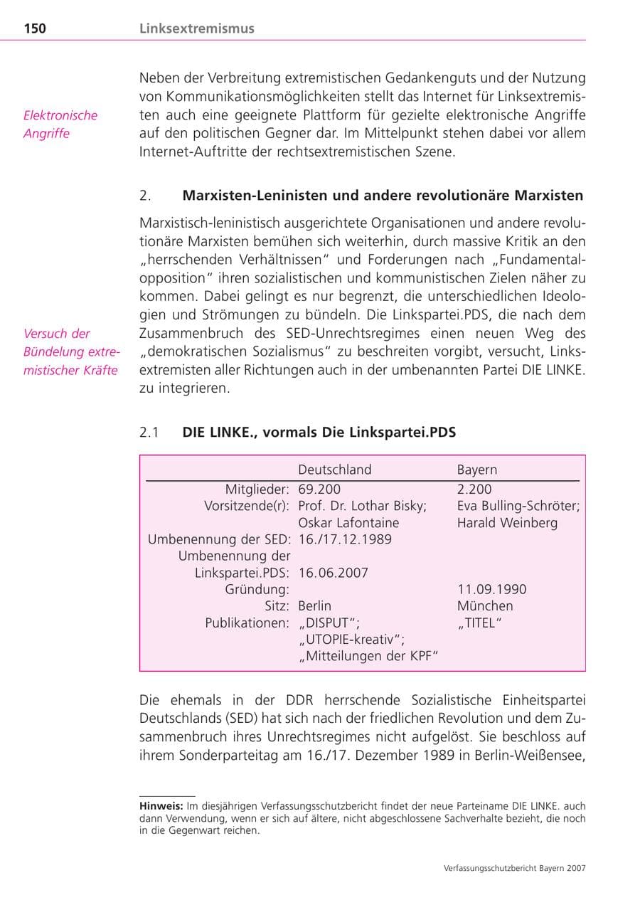 Seite 150 des Verfassungsschutzbericht 2007 Bayern