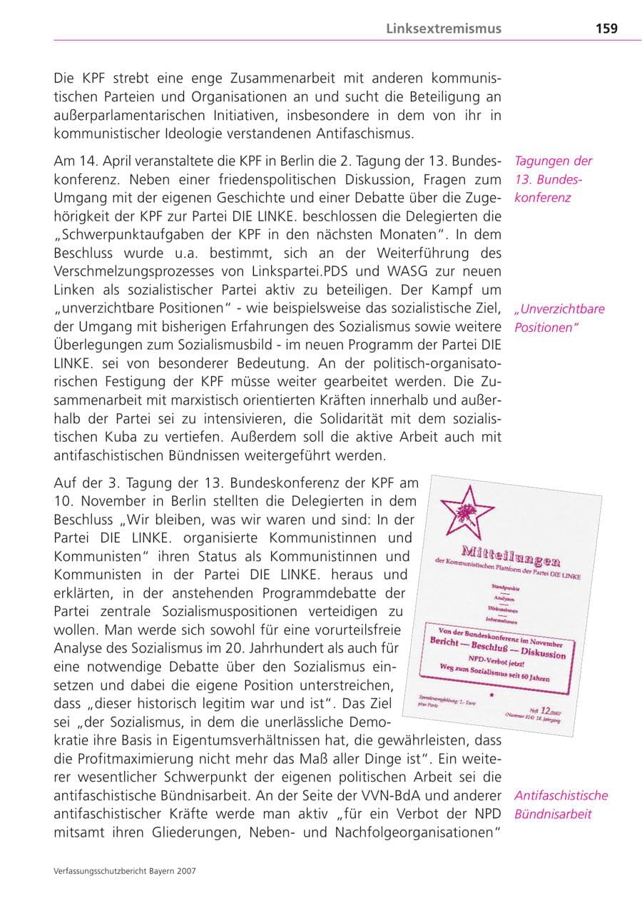 Seite 159 des Verfassungsschutzbericht 2007 Bayern