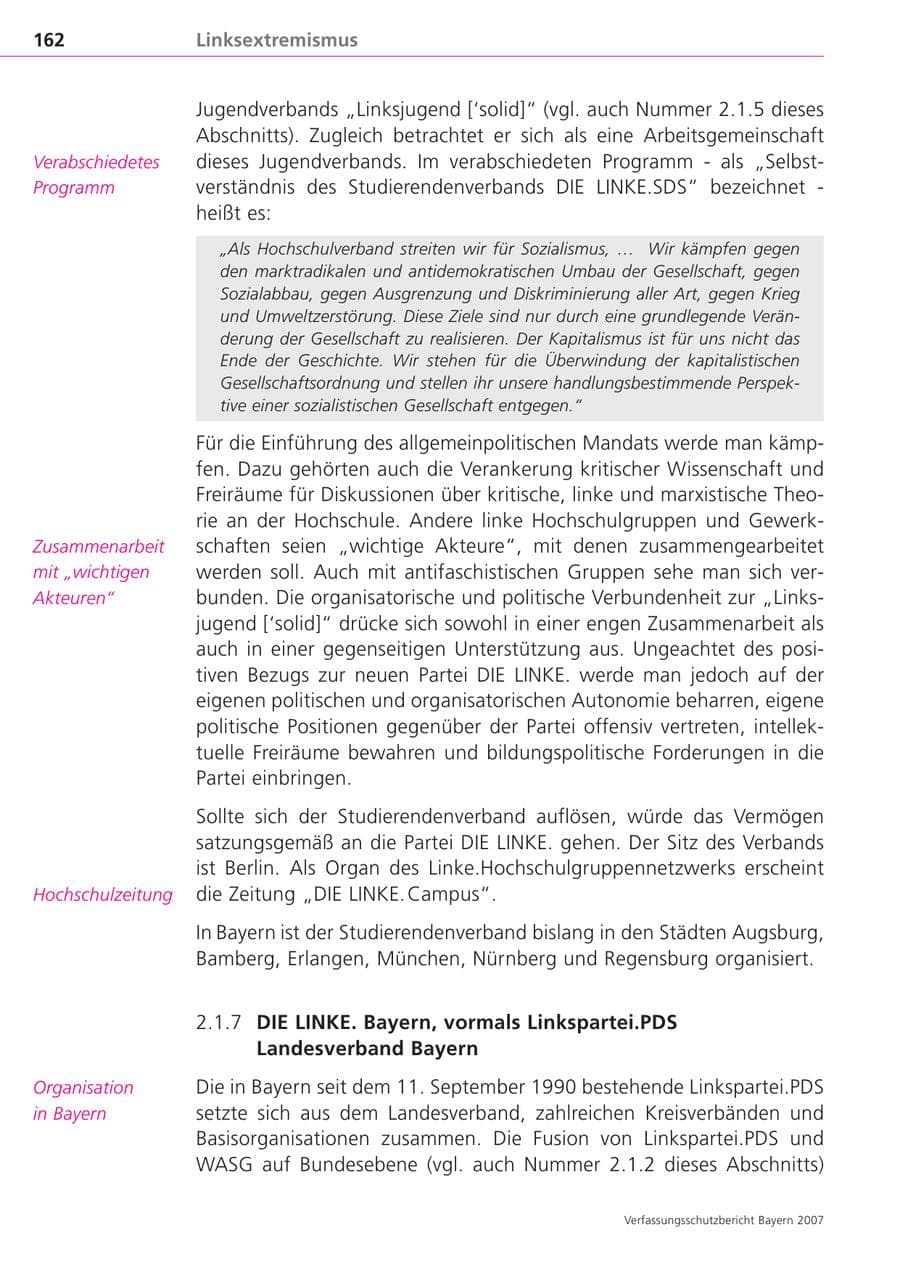 Seite 162 des Verfassungsschutzbericht 2007 Bayern