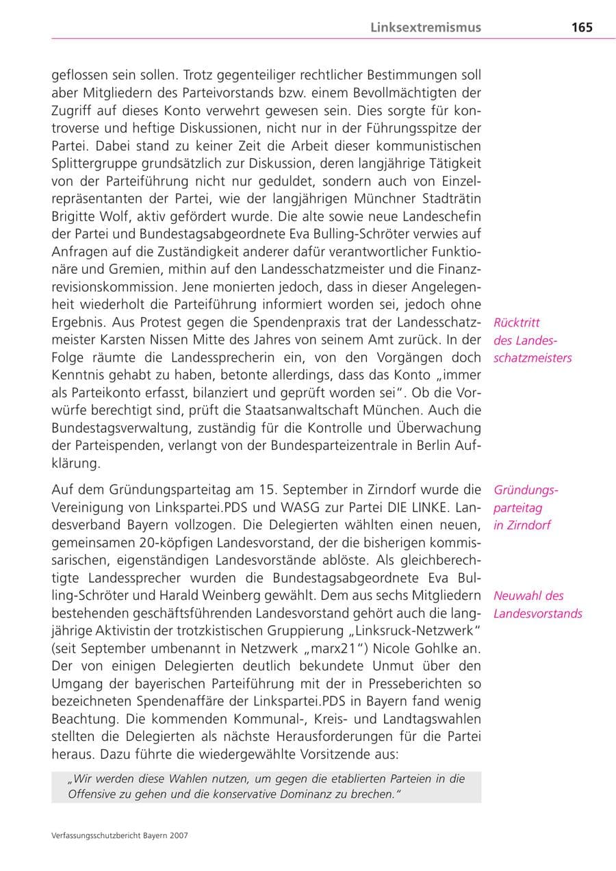 Seite 165 des Verfassungsschutzbericht 2007 Bayern