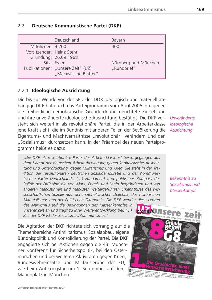Seite 169 des Verfassungsschutzbericht 2007 Bayern