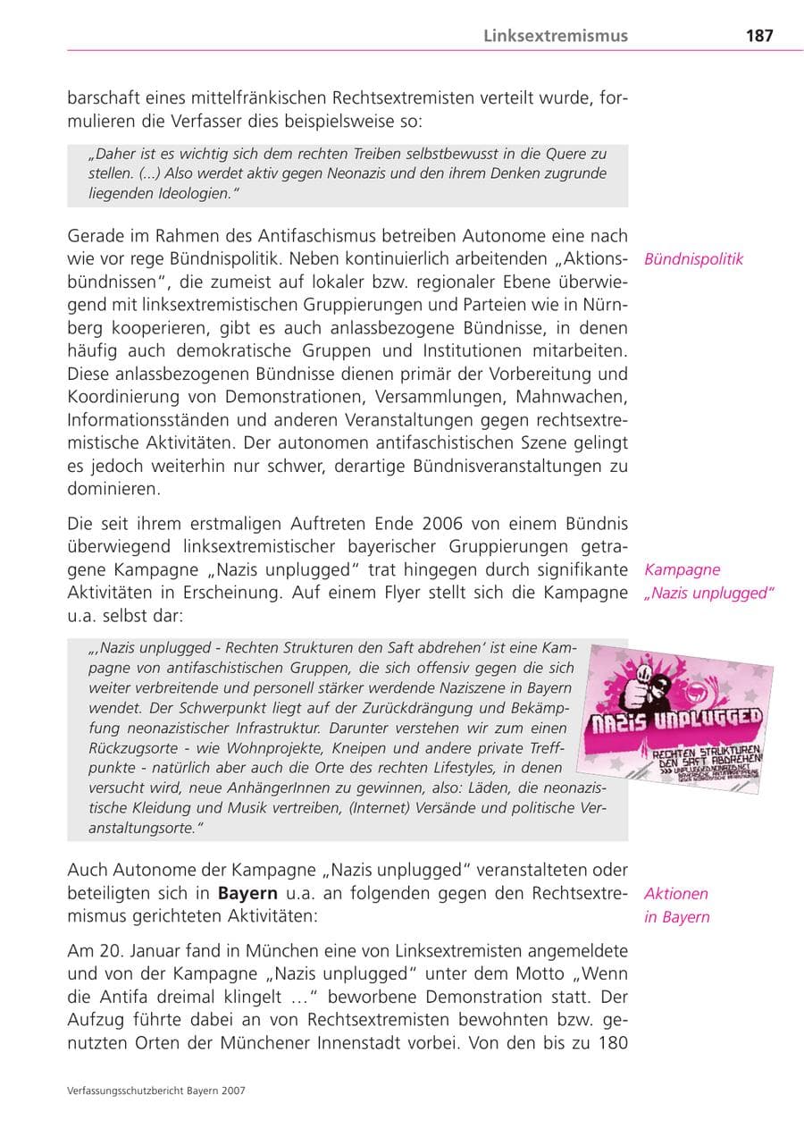Seite 187 des Verfassungsschutzbericht 2007 Bayern
