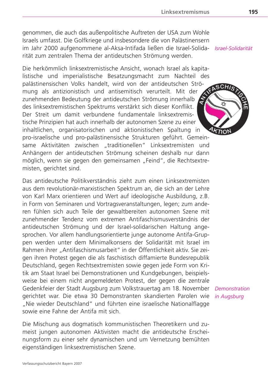 Seite 195 des Verfassungsschutzbericht 2007 Bayern