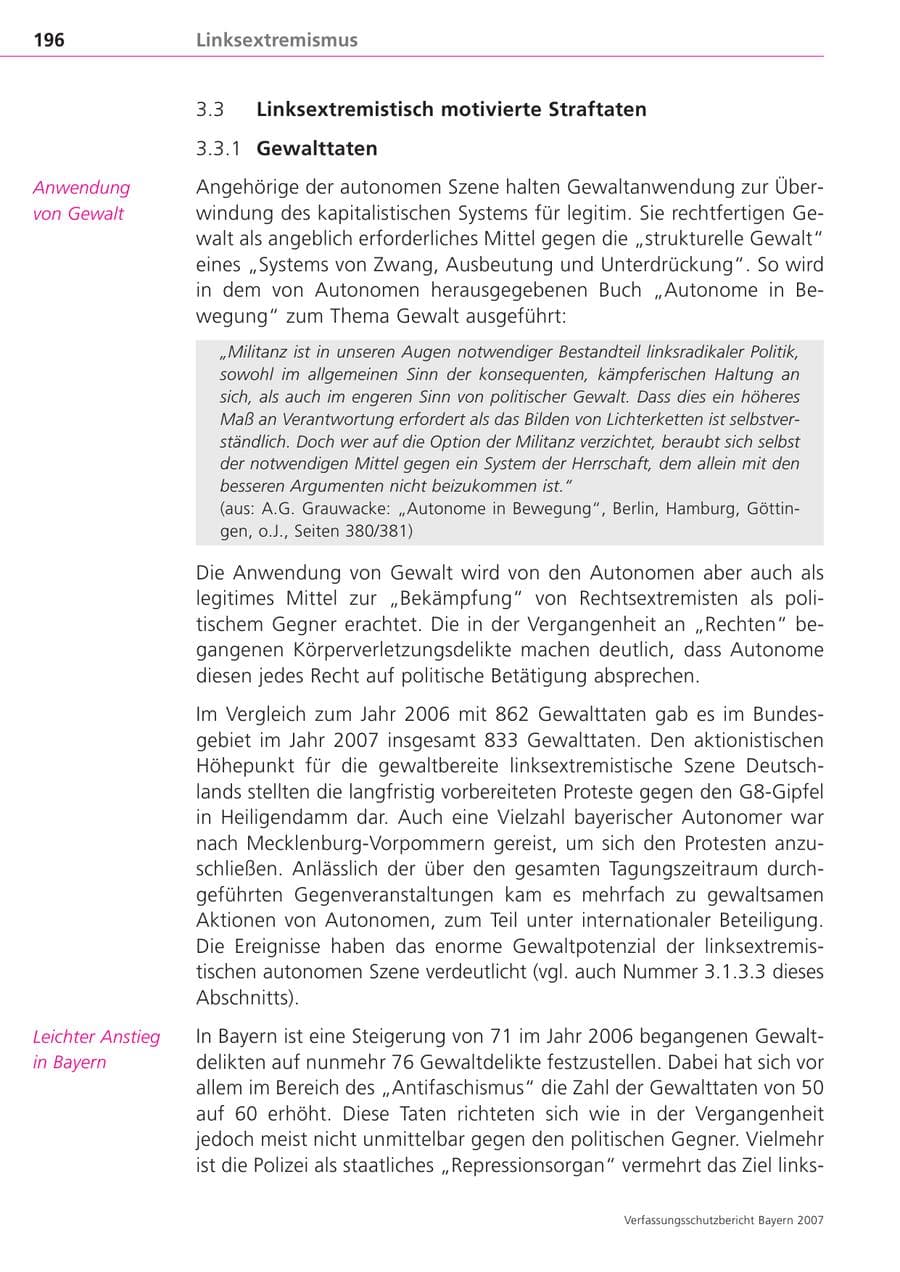 Seite 196 des Verfassungsschutzbericht 2007 Bayern