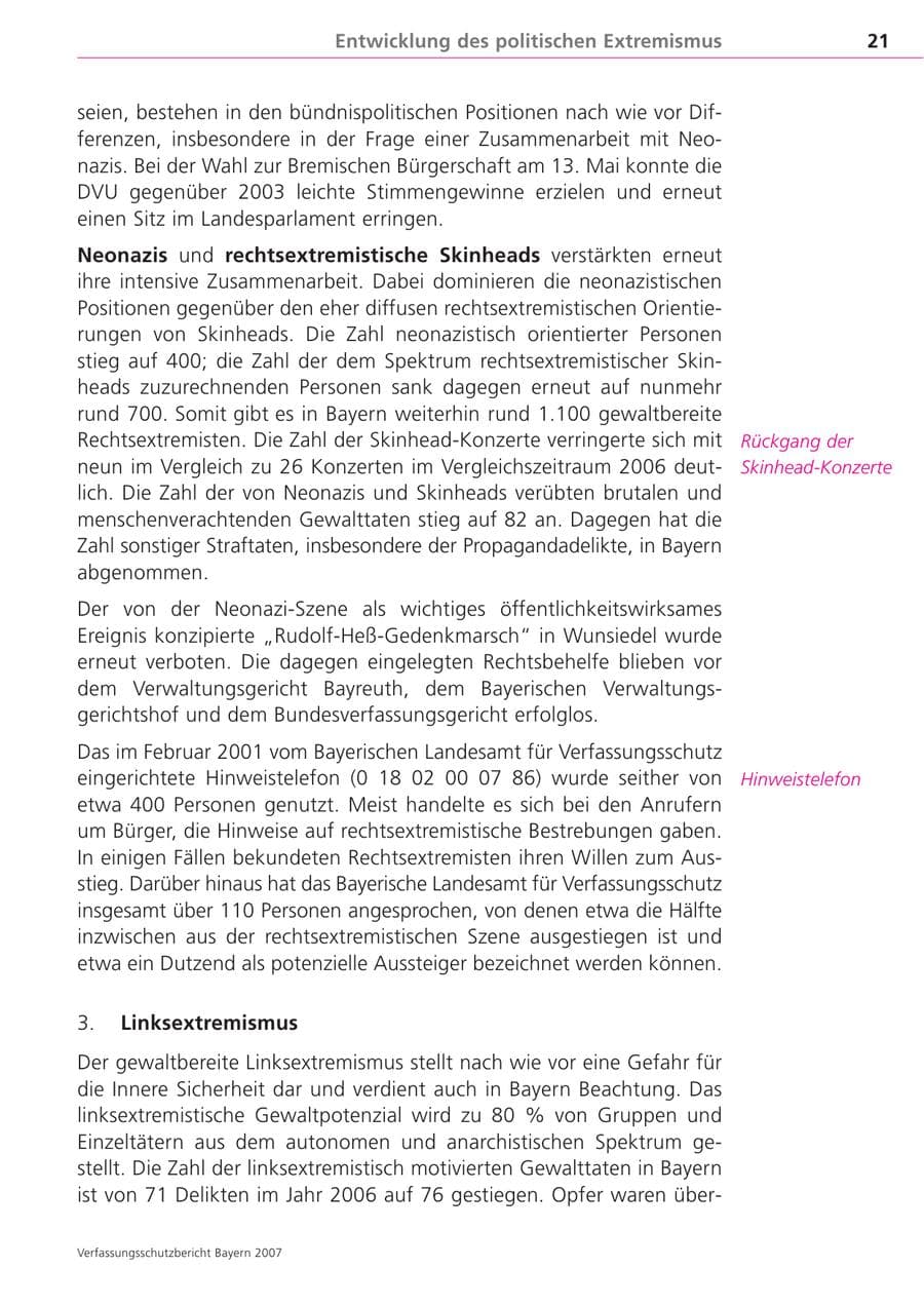 Seite 21 des Verfassungsschutzbericht 2007 Bayern