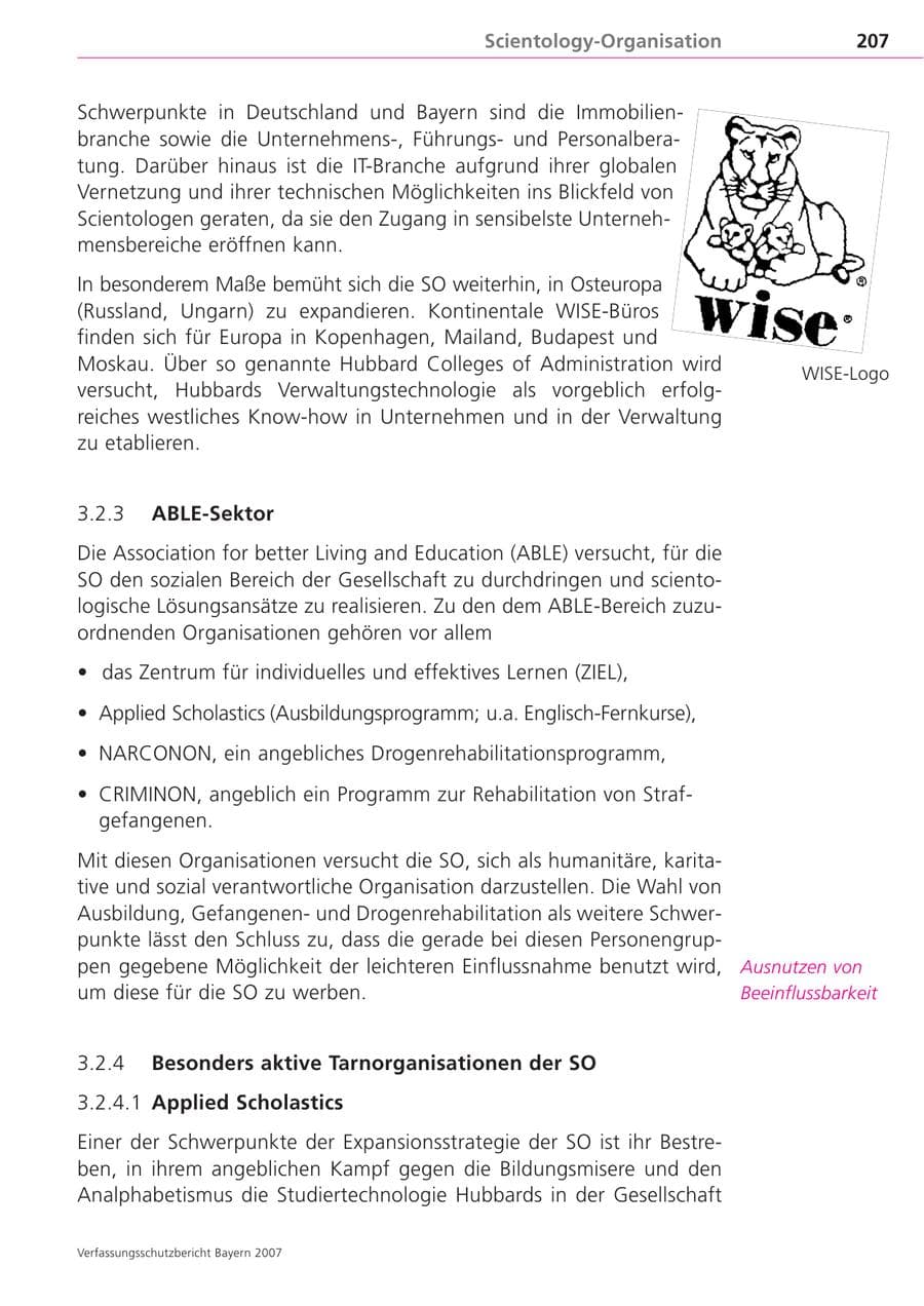 Seite 207 des Verfassungsschutzbericht 2007 Bayern