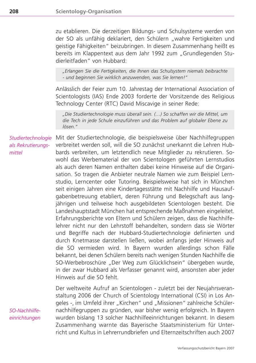 Seite 208 des Verfassungsschutzbericht 2007 Bayern