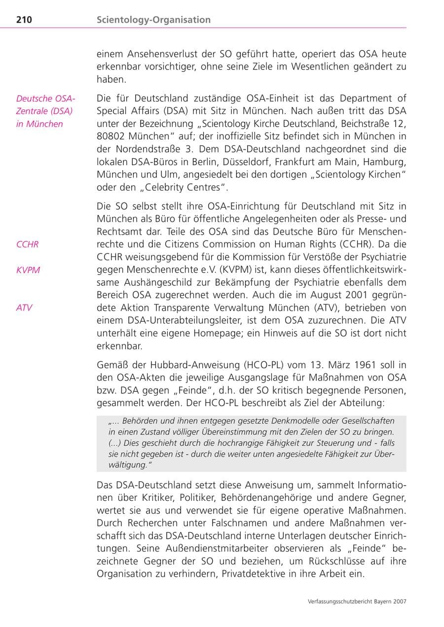 Seite 210 des Verfassungsschutzbericht 2007 Bayern